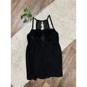 Cacique Lane Bryant Size 14/16 Black Sheer Velvet Babydoll Negligee Nightie